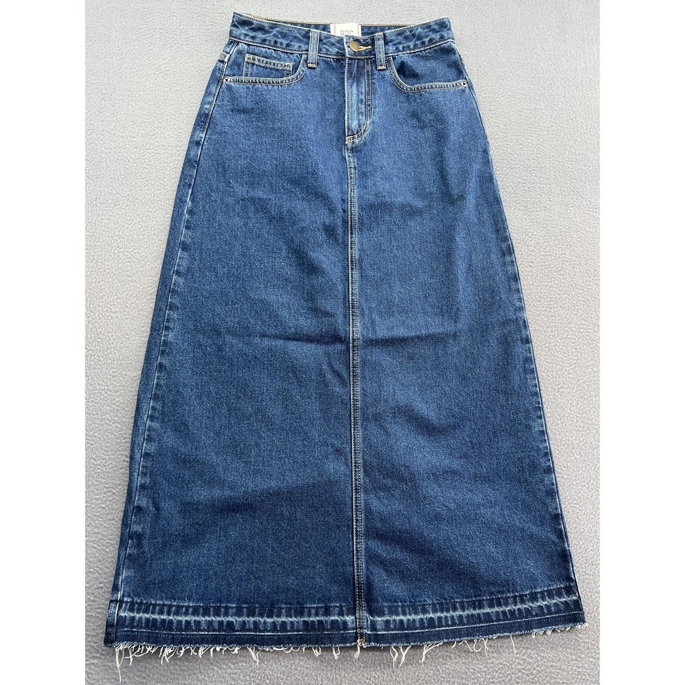 BDG Denim Maxi Skirt Womens Small Blue High Rise Raw Hem Jean Urban Outfitters
